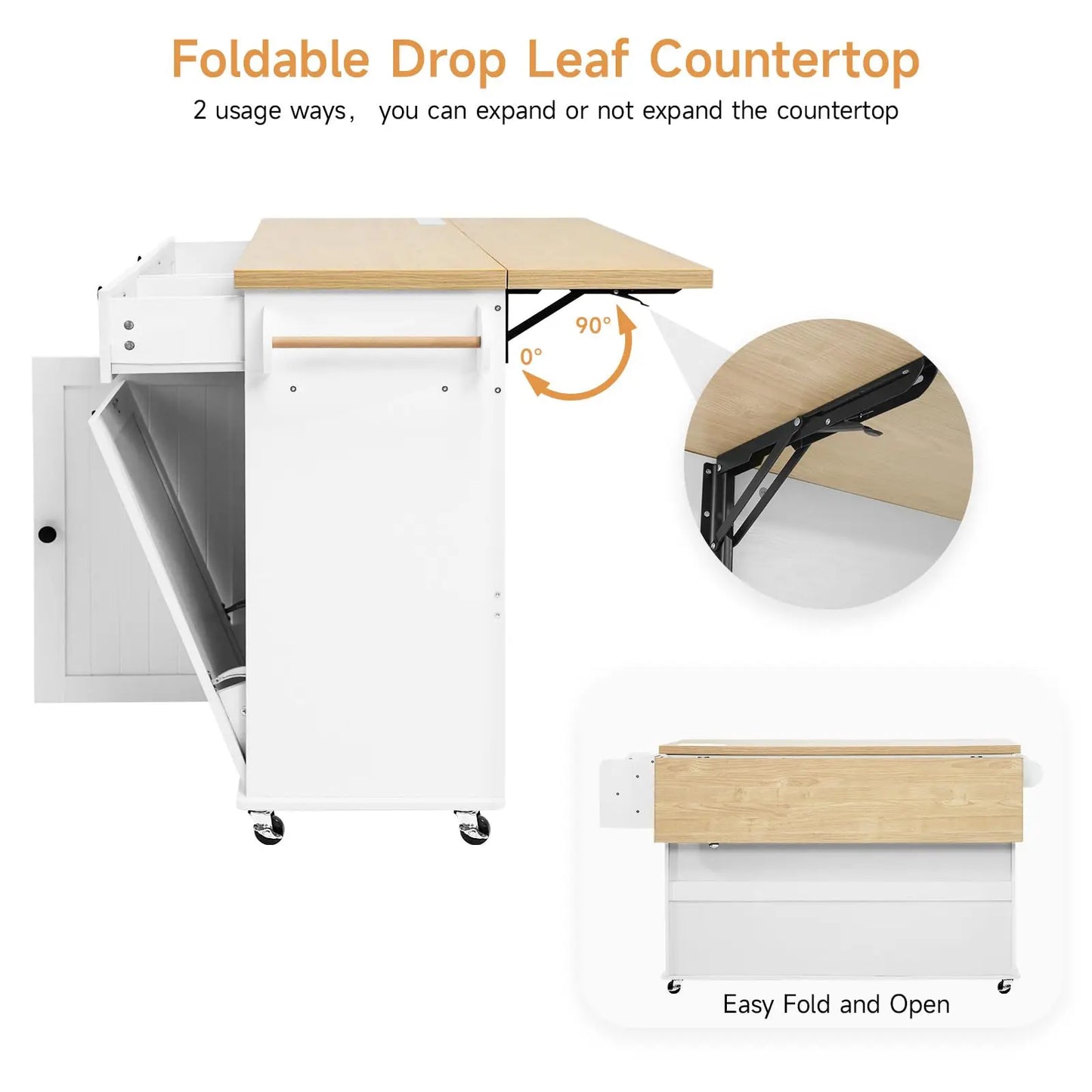 ONBRILL Mobile Kitchen Island With Power Outlet Towel Rack