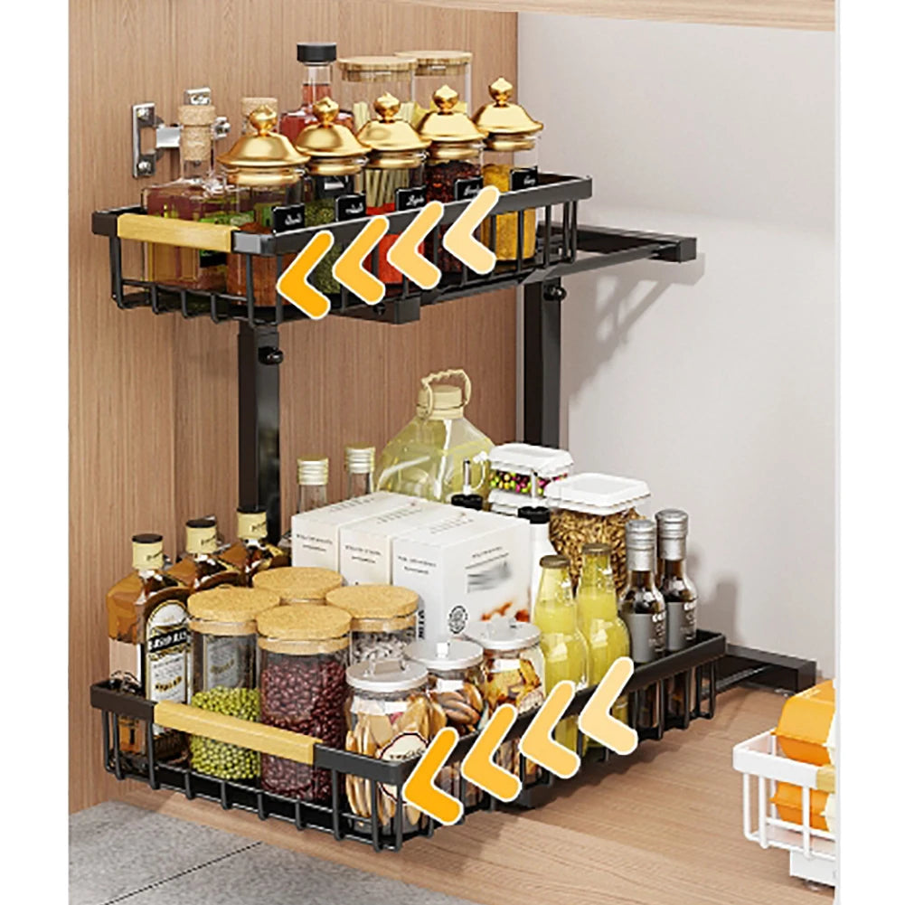 2-Tier Pull Out Cabinet Organizer For Kitchen And Bathroom