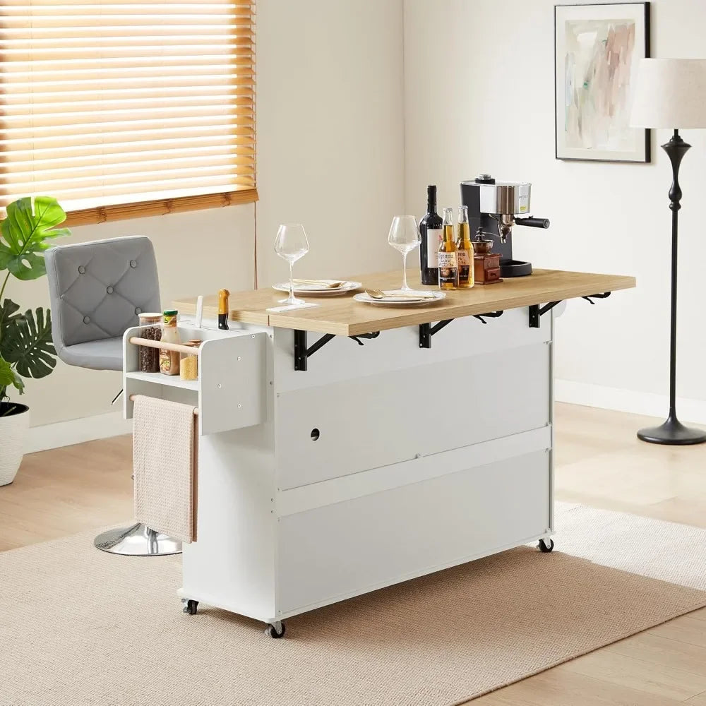 ANGDUO Kitchen Island PowerOutlet DropLeaf and SpiceRack