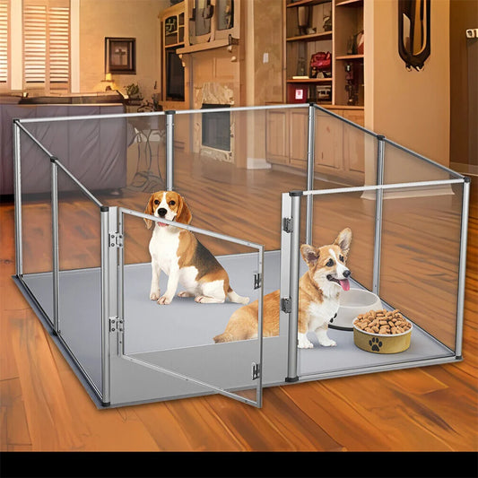 Borwar Acrylic Dog Playpen Clear Exercise Enclosure Pad