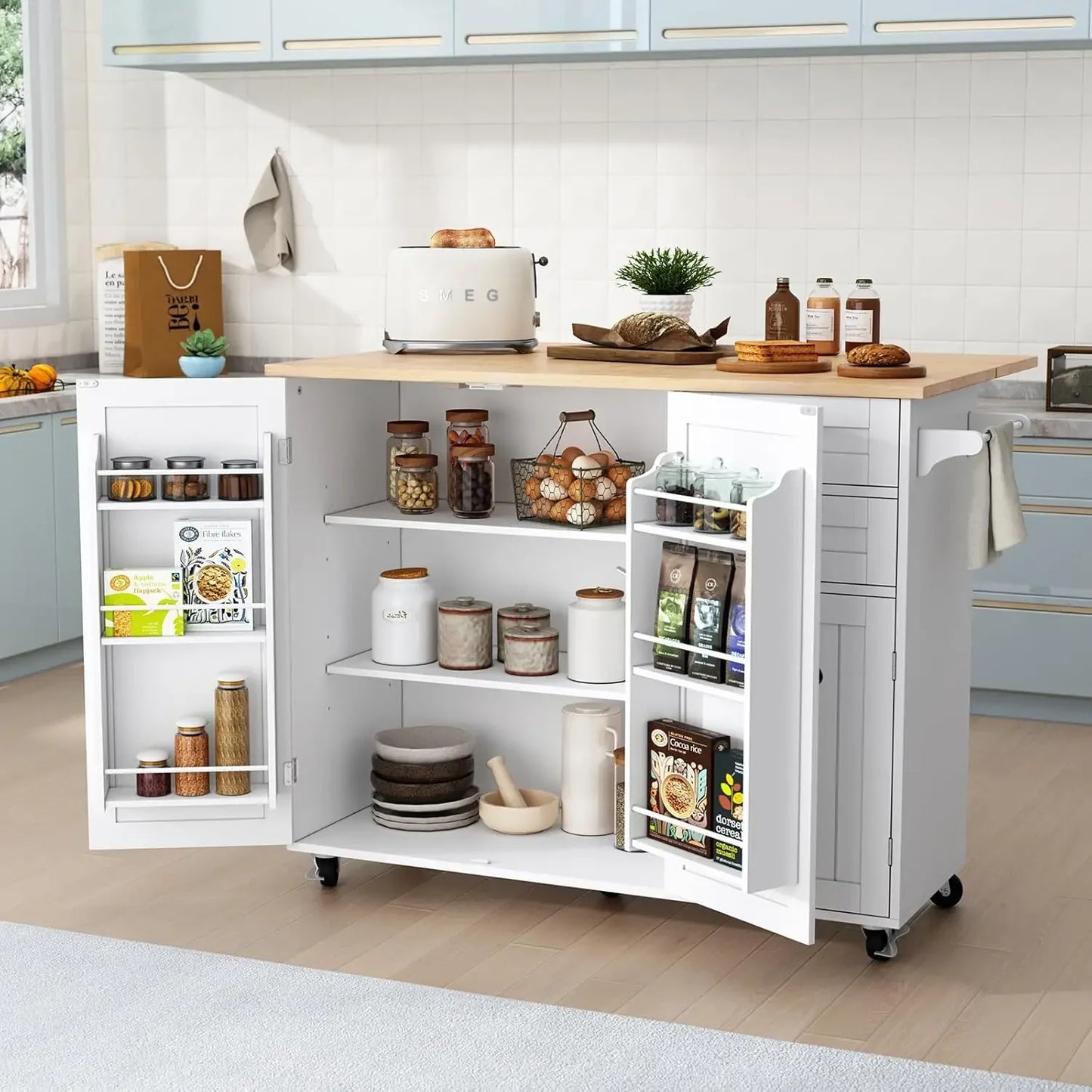 Angduo Rolling Kitchen Island With Storage For Home Bar
