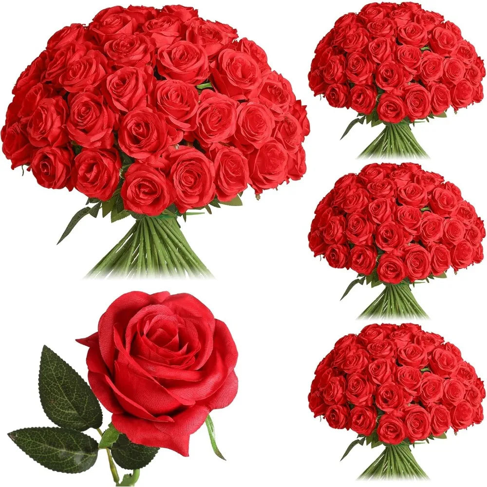 Artificial Silk Roses With Stems For Wedding Centerpiece