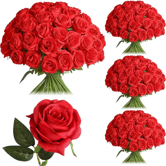 Artificial Silk Roses With Stems For Wedding Centerpiece