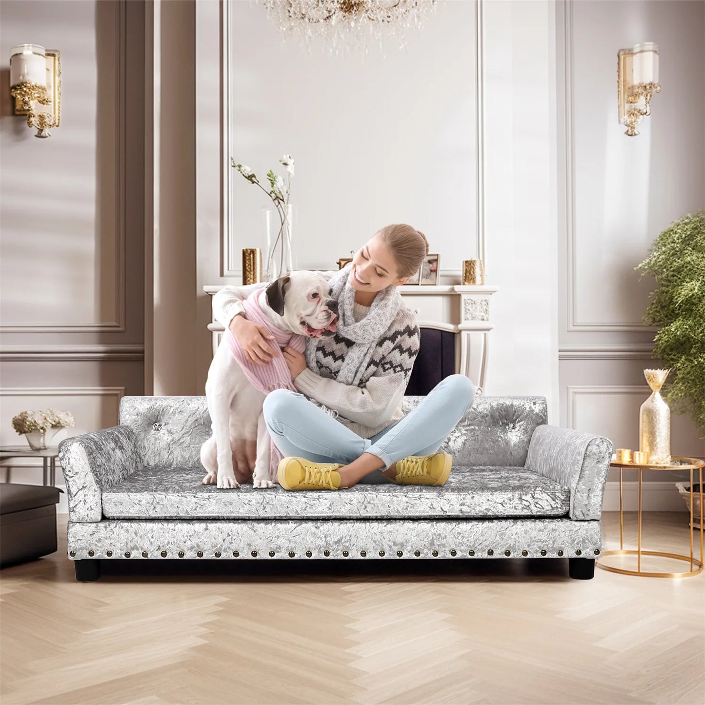 Bingopaw Deluxe Velvet Dog Sofa Bed With Memory Foam