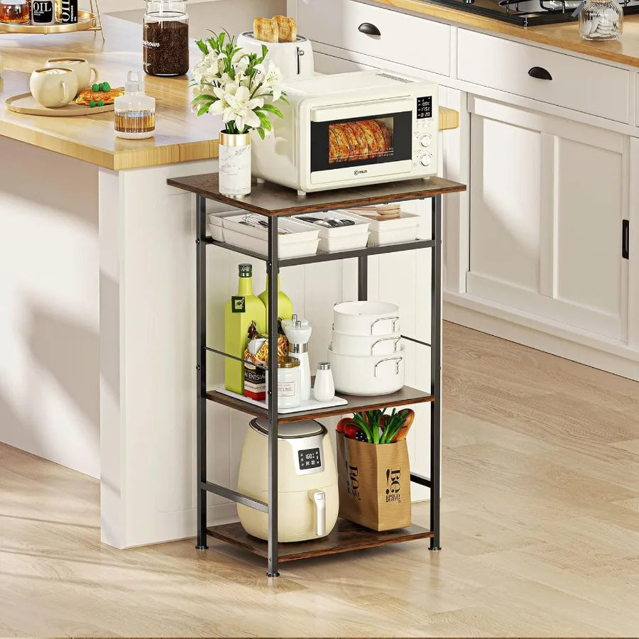 Stylish Kitchen Bakers Rack and Microwave Stand with Storage