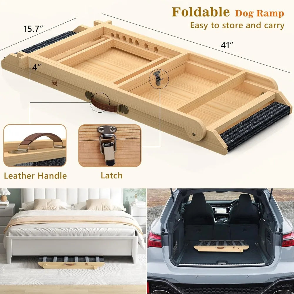 Portable Dog Ramp With Seven Adjustable Heights Non Slip