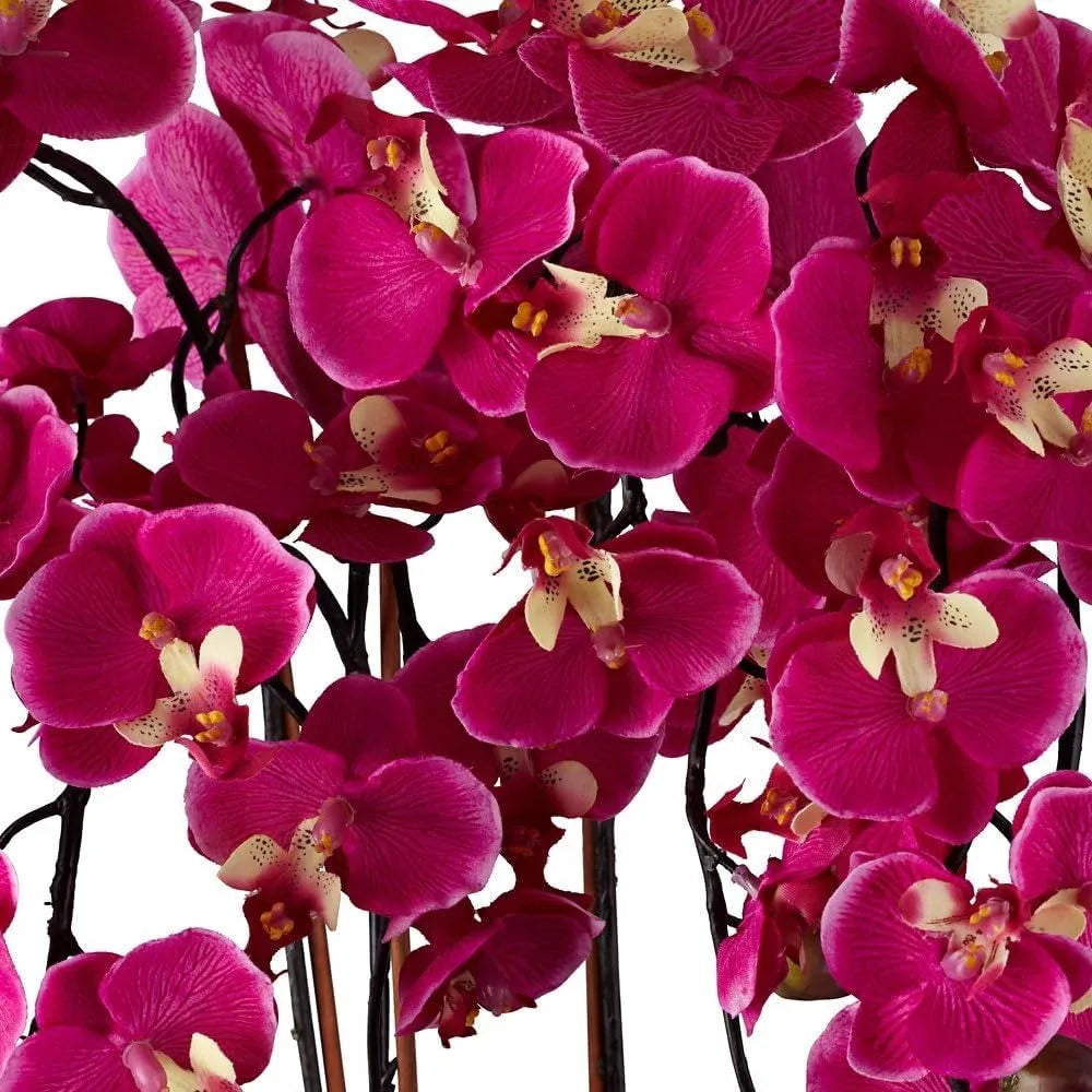 Realistic Purple Orchid Arrangement in White Ceramic Pot