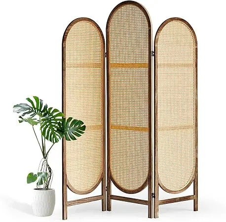 Hand-Woven Rattan Room Divider and Privacy Screen Panel