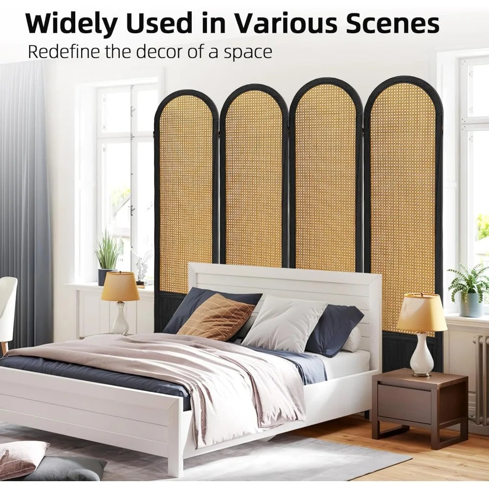 Hand-Woven Rattan Room Divider and Privacy Screen Panel