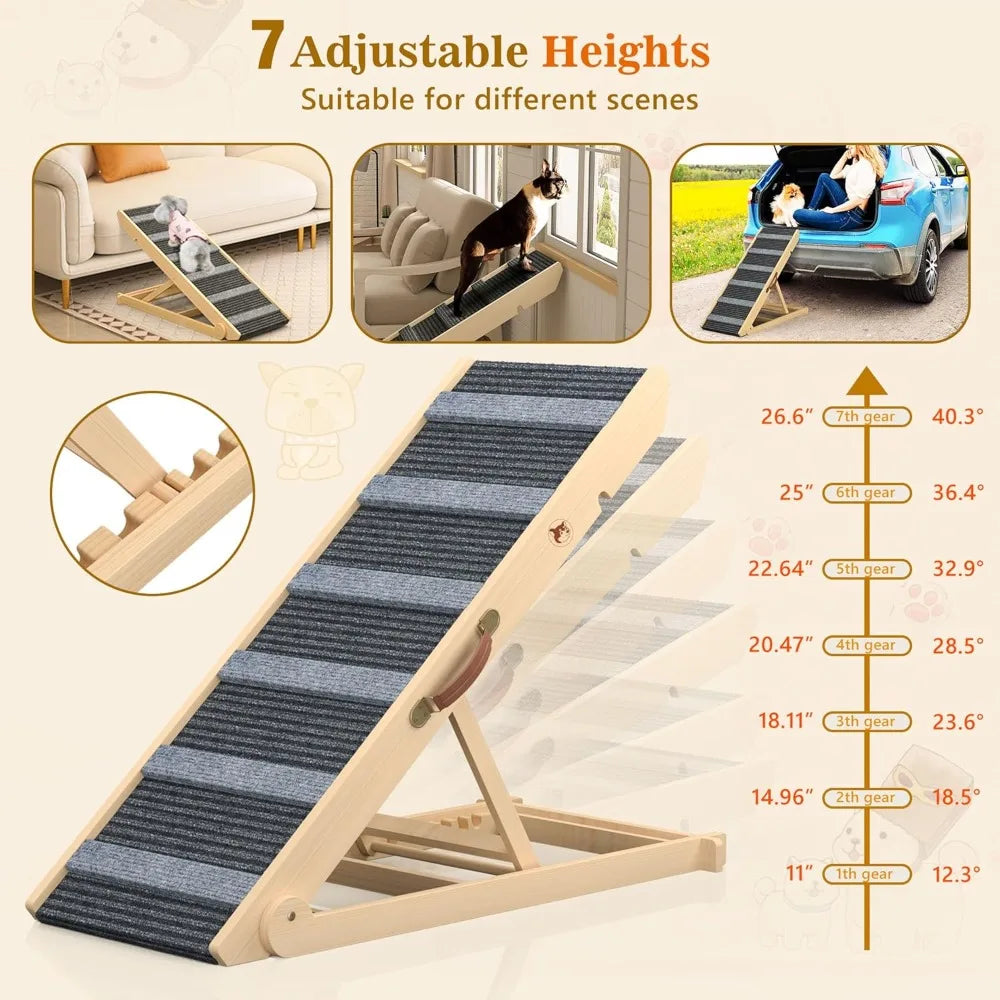 Portable Dog Ramp With Seven Adjustable Heights Non Slip