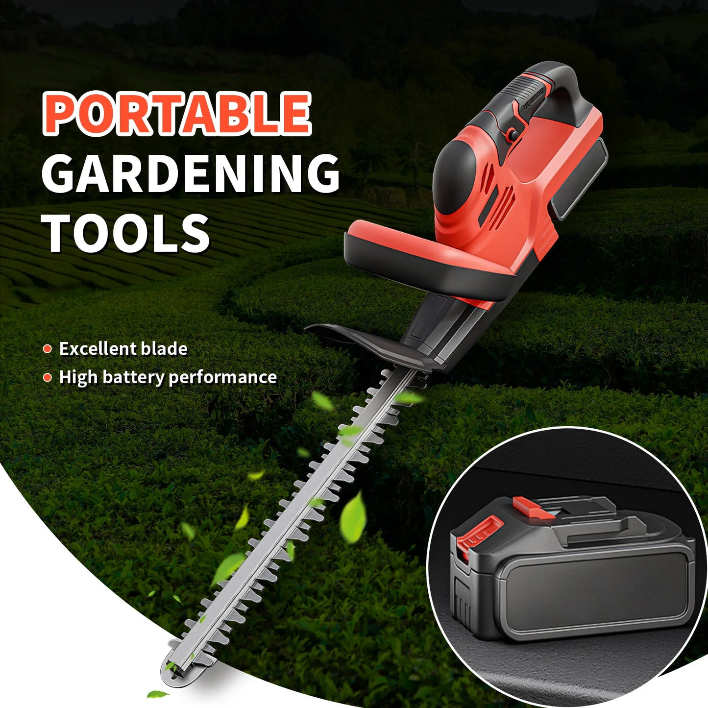 Cordless Electric Hedge Trimmer with Battery Charger for Gardening