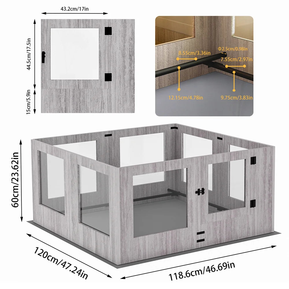BORWARTH Tempered Glass Dog Whelping Playpen With Rails