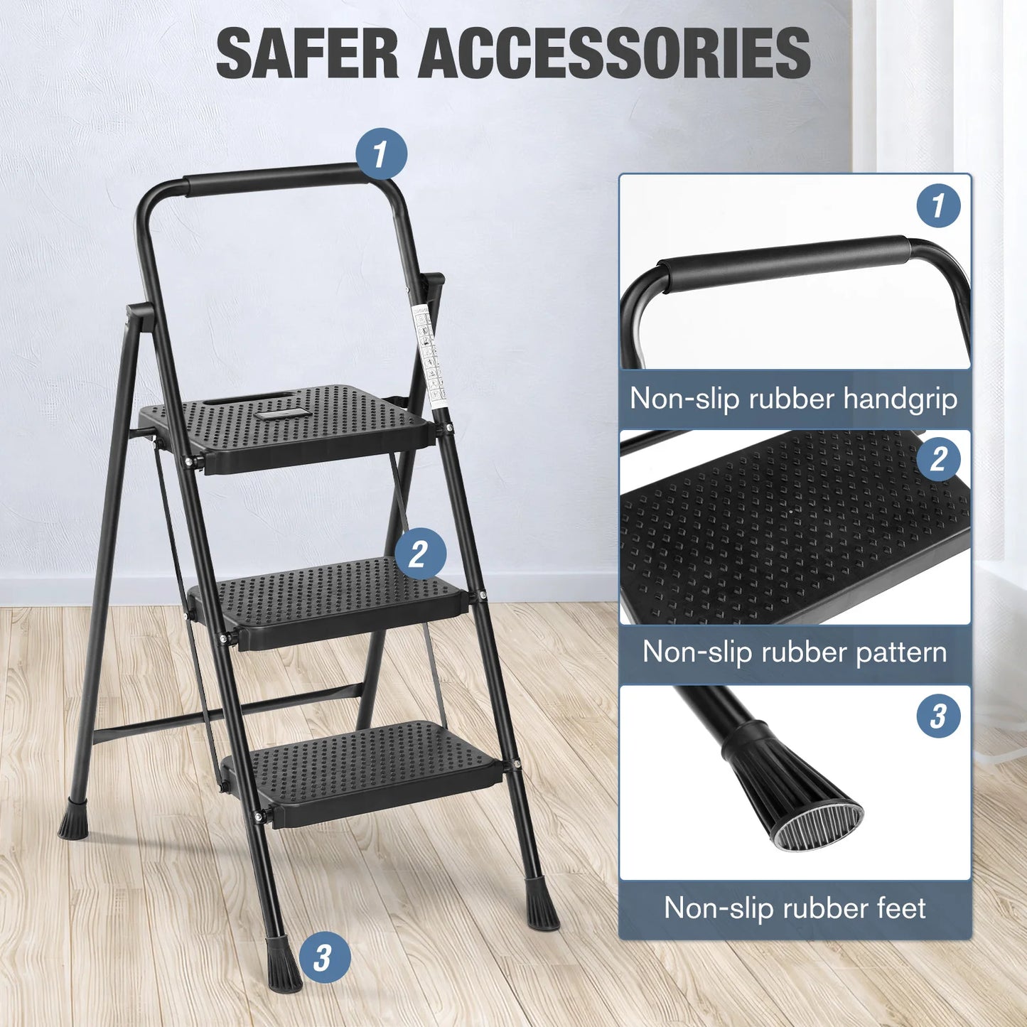 JHK Folding Two Step Ladder Stool With Anti Slip Pedal
