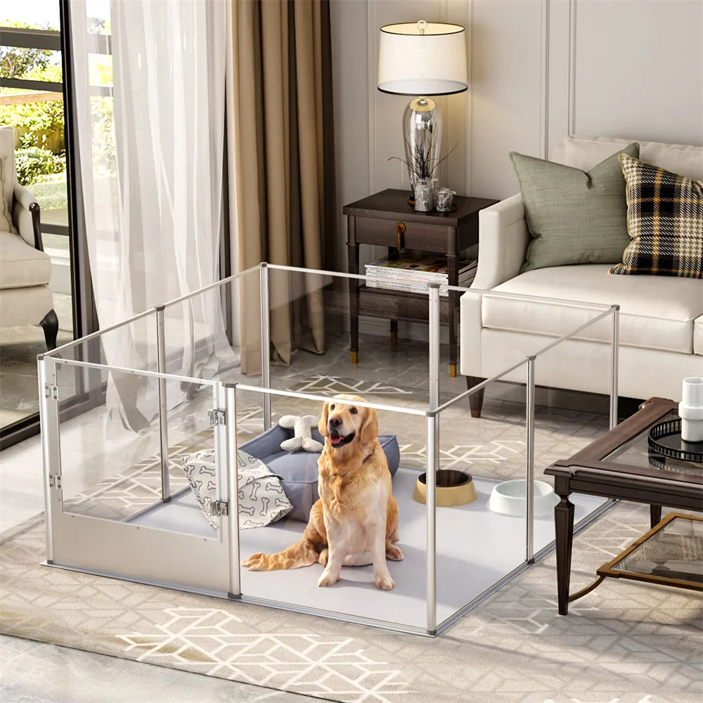 Borwar Acrylic Dog Playpen Clear Exercise Enclosure Pad