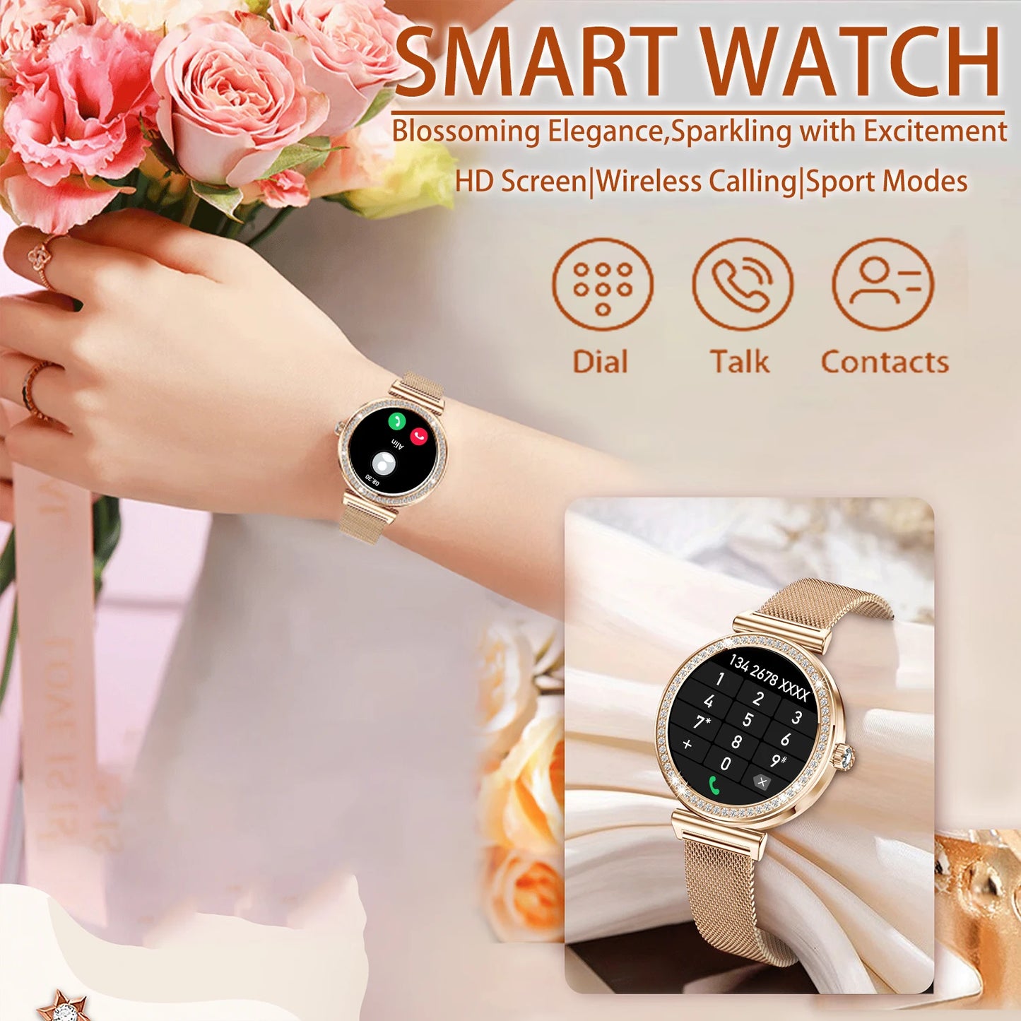 Women Smart Watch with Wireless Calls and Touchscreen Display