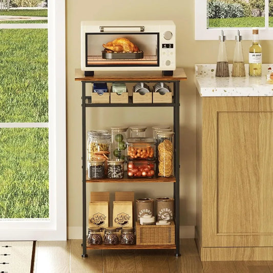 Stylish Kitchen Bakers Rack and Microwave Stand with Storage