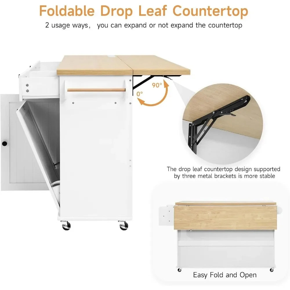ANGDUO Kitchen Island PowerOutlet DropLeaf and SpiceRack