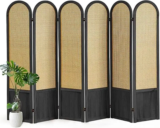 Hand-Woven Rattan Room Divider and Privacy Screen Panel