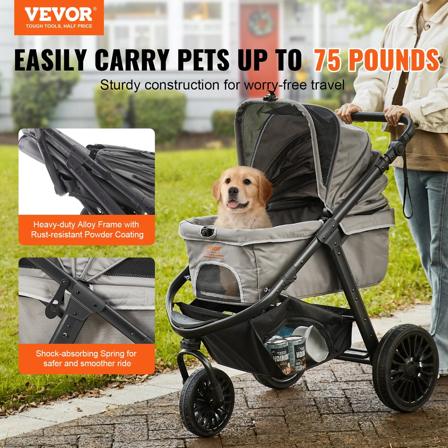 SucceBuy Pet Stroller Carrier For Dogs Cats Lightweight