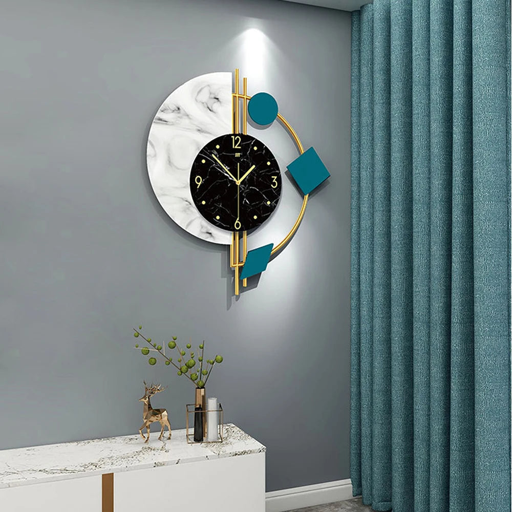 Combination Marble Semicircle Quartz Wall Clock Living Room