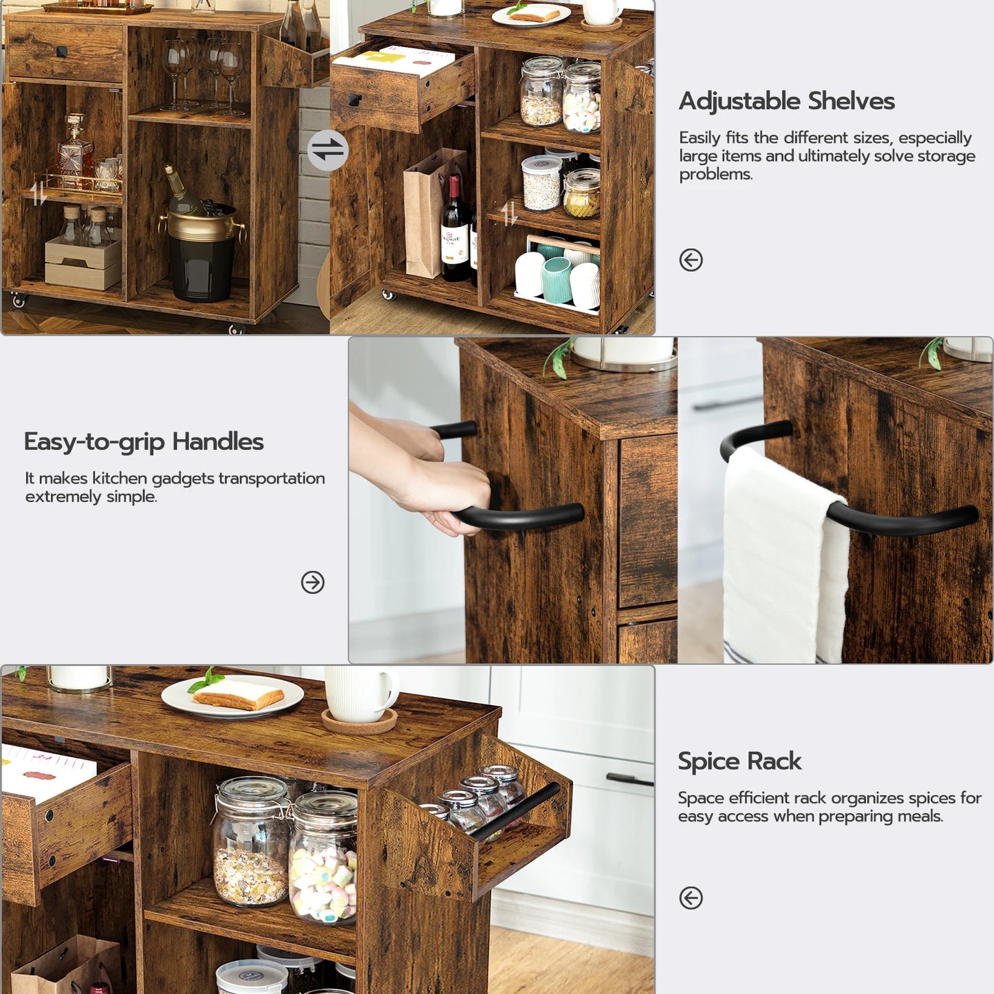 HOOBRO Kitchen Island Storage Cabinet With Drawer Cart