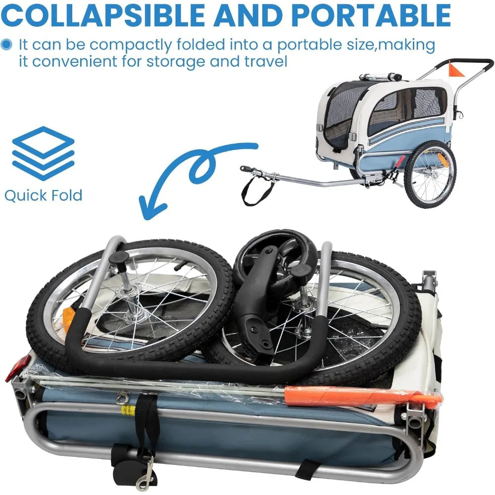 XMSJ Pet Bicycle Trailer 2 In 1 With Foldable Frame