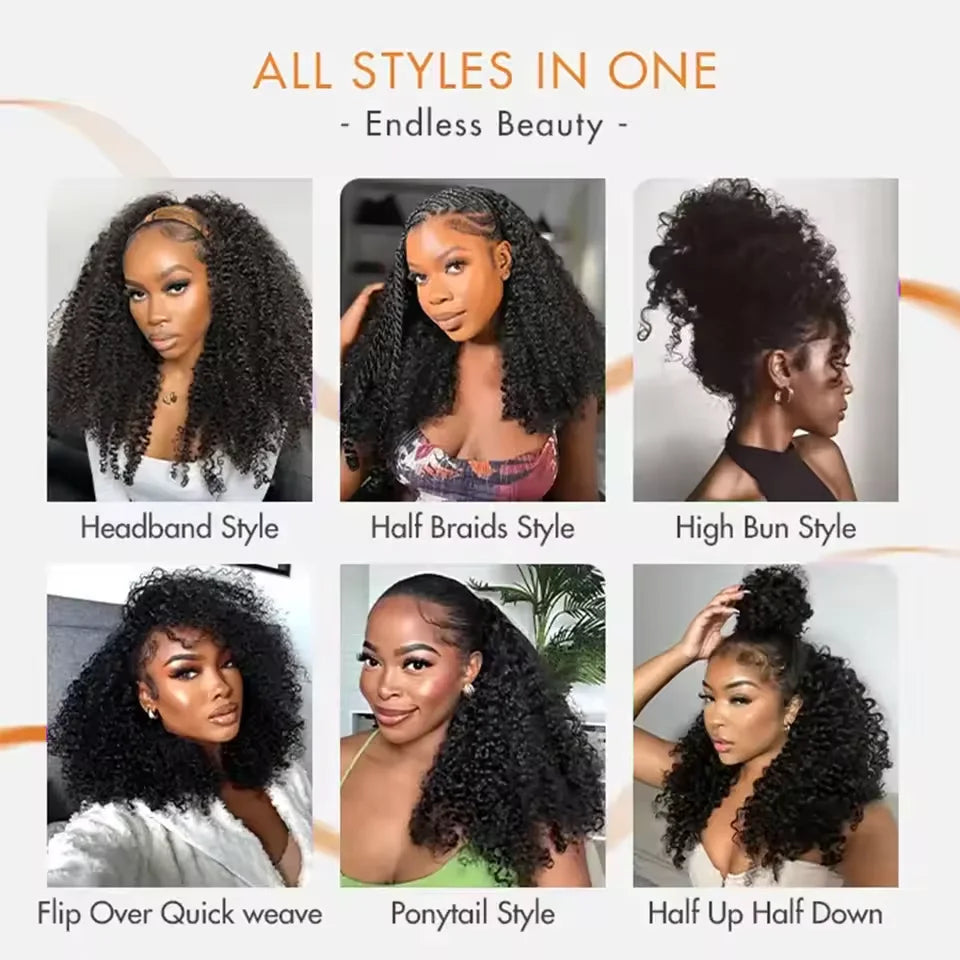 Curly Half Wig Upgrade with Drawstring Seamless Clip Ins