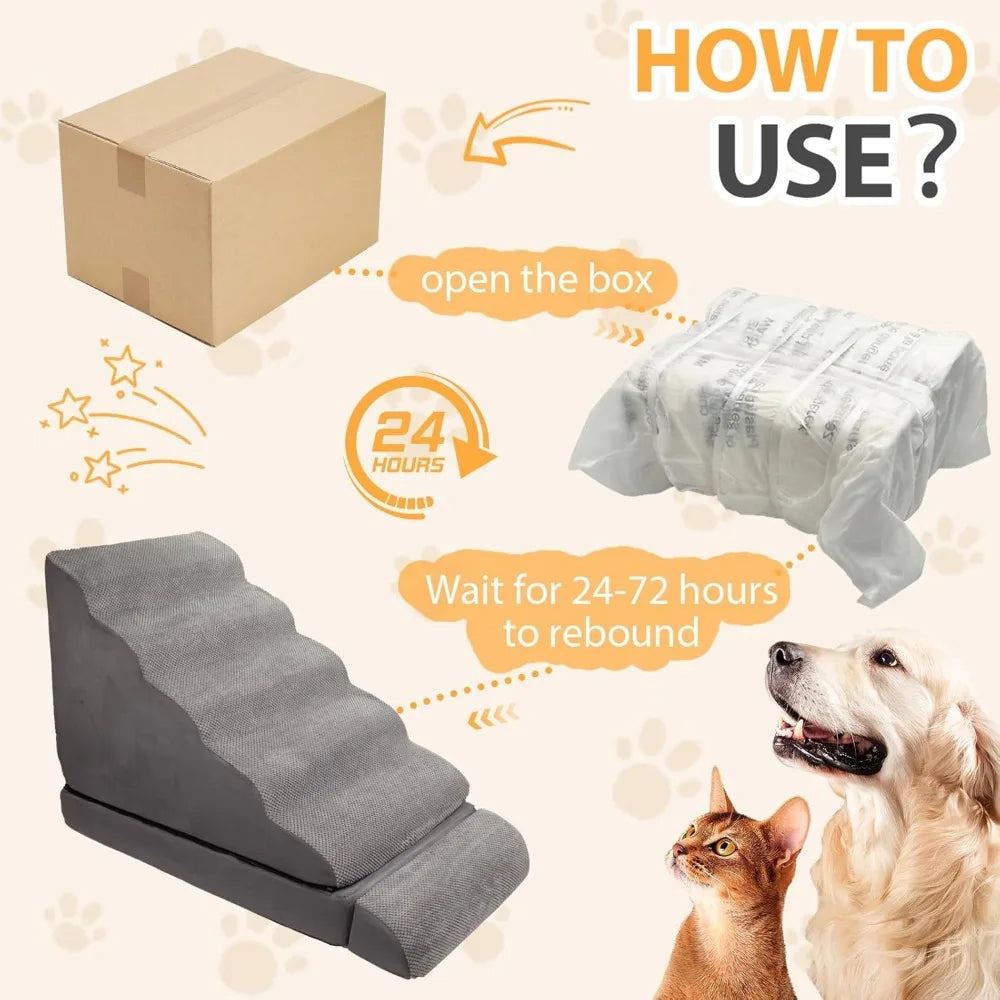 AFATI 6 Step Foam Dog Stairs For High Beds Non Slip