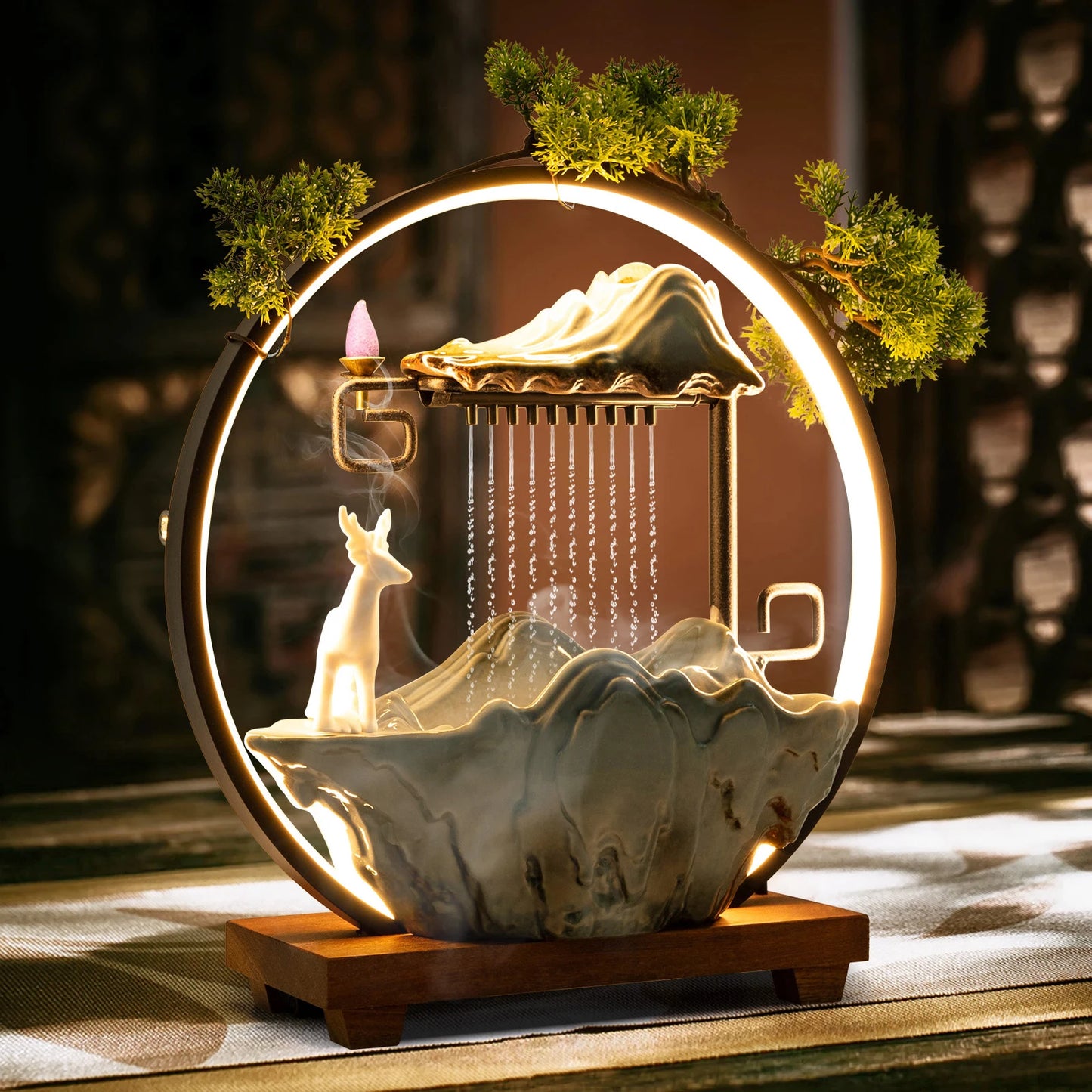 Indoor LED Waterfall Fountain with Mist Maker and Warm Light