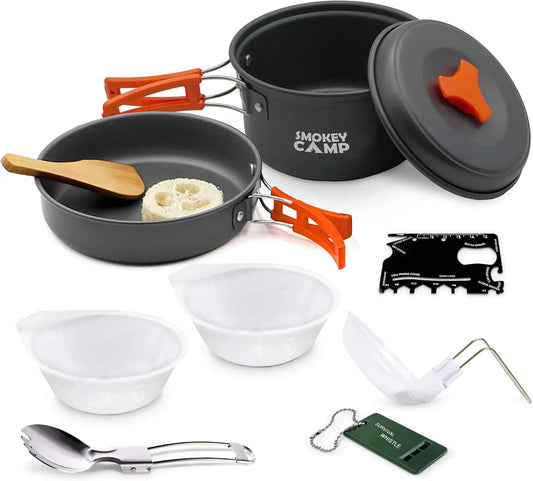 Portab Camping Cookware Mess Kit Set With Stove Nonstick