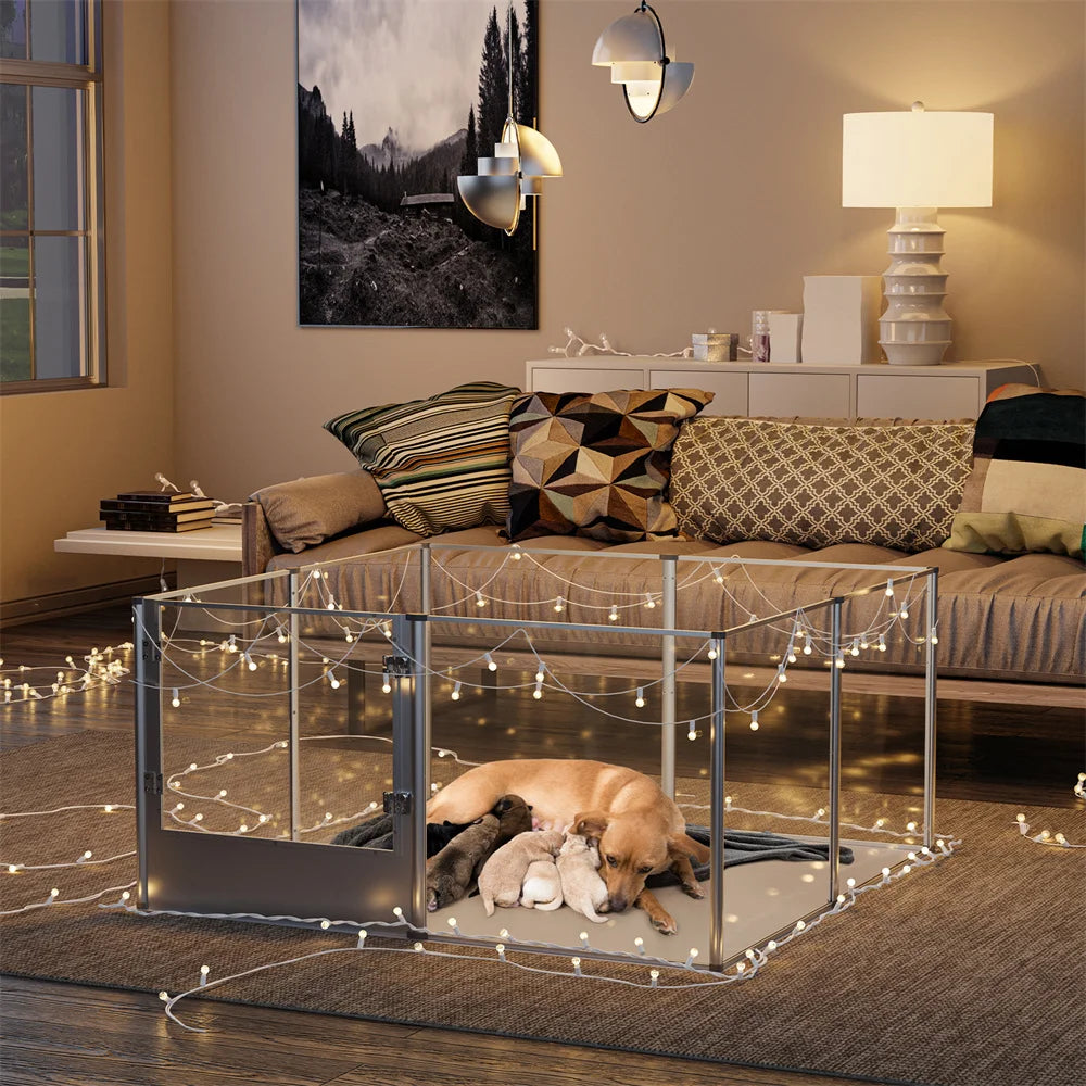 BORWARTH Acrylic Dog Pen Enclosure with Waterproof Pad