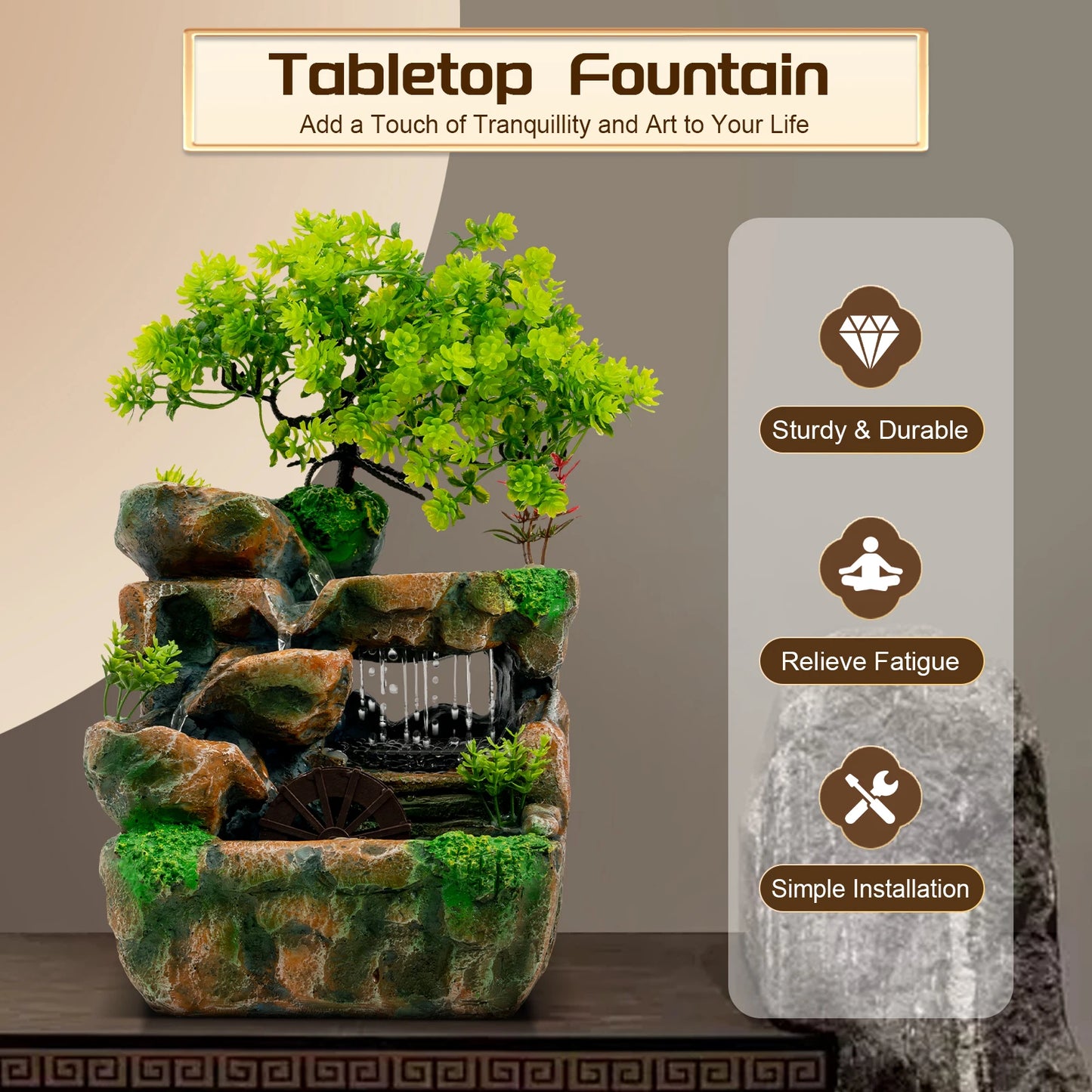 Tabletop Resin Fountain Ornament With LED Light Decor