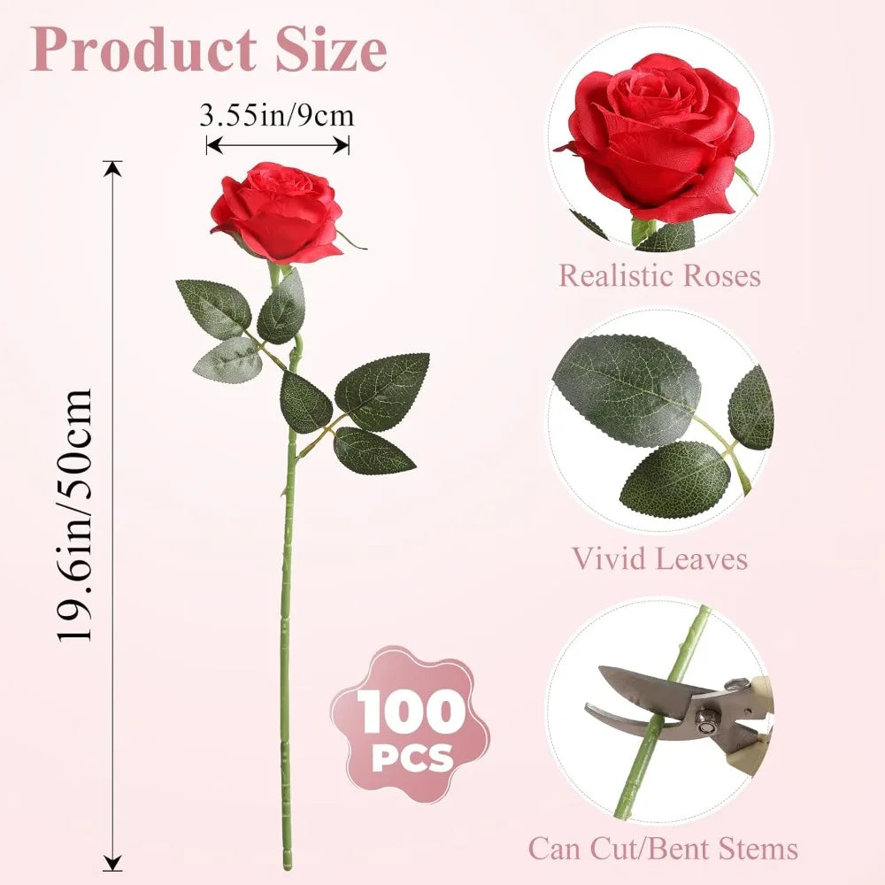 Artificial Silk Roses With Stems For Wedding Centerpiece