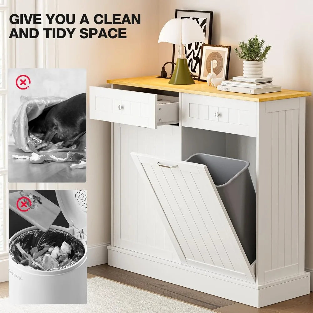 Double Tilt Out Trash Cabinet with Charging Station and Outlet