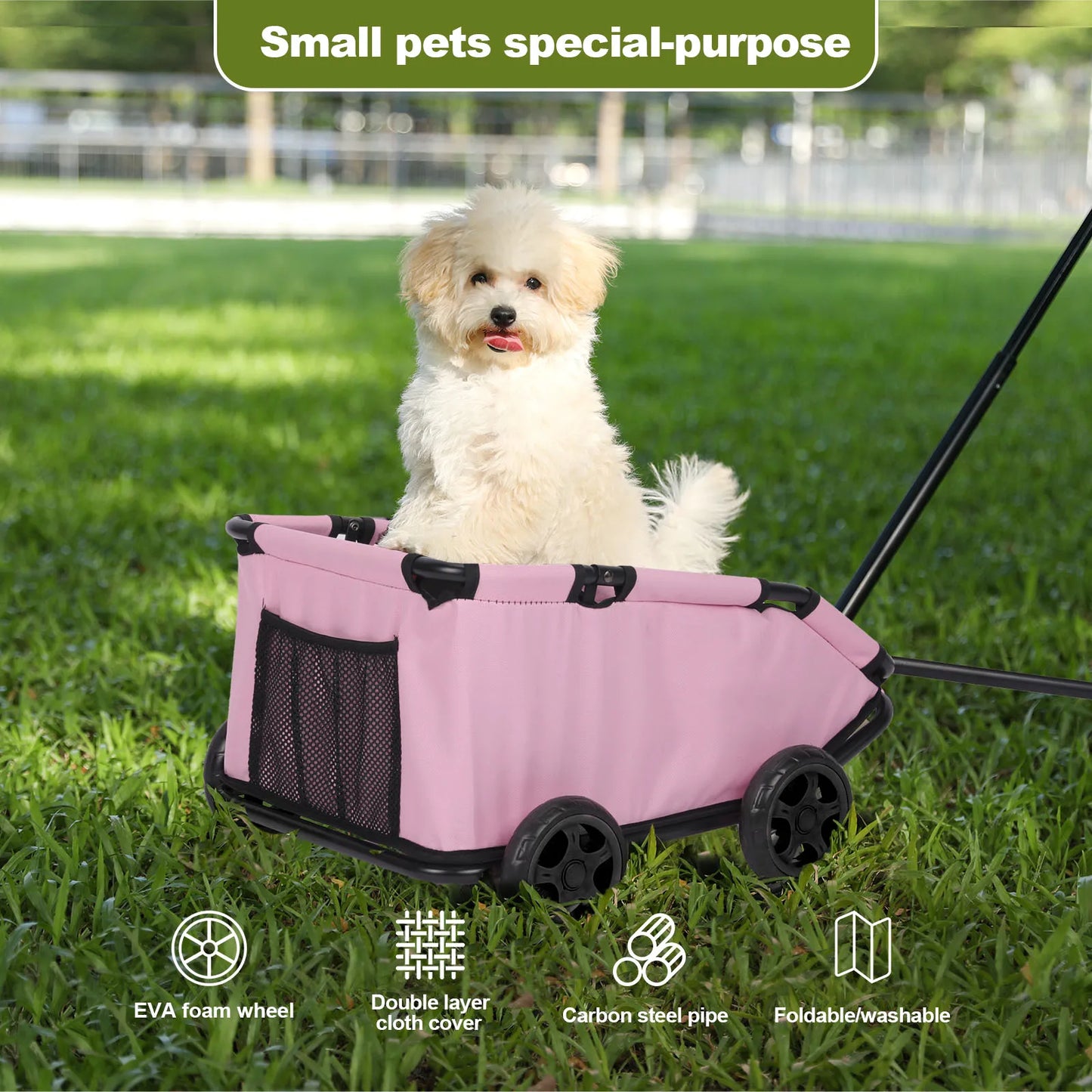 Lightweight Folding Pet Cart with 360 Degree Rotating Wheels