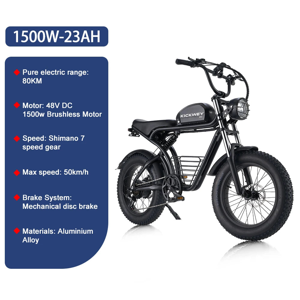 Powerful Fat Tire Electric Bike with 1500W Motor and Speed