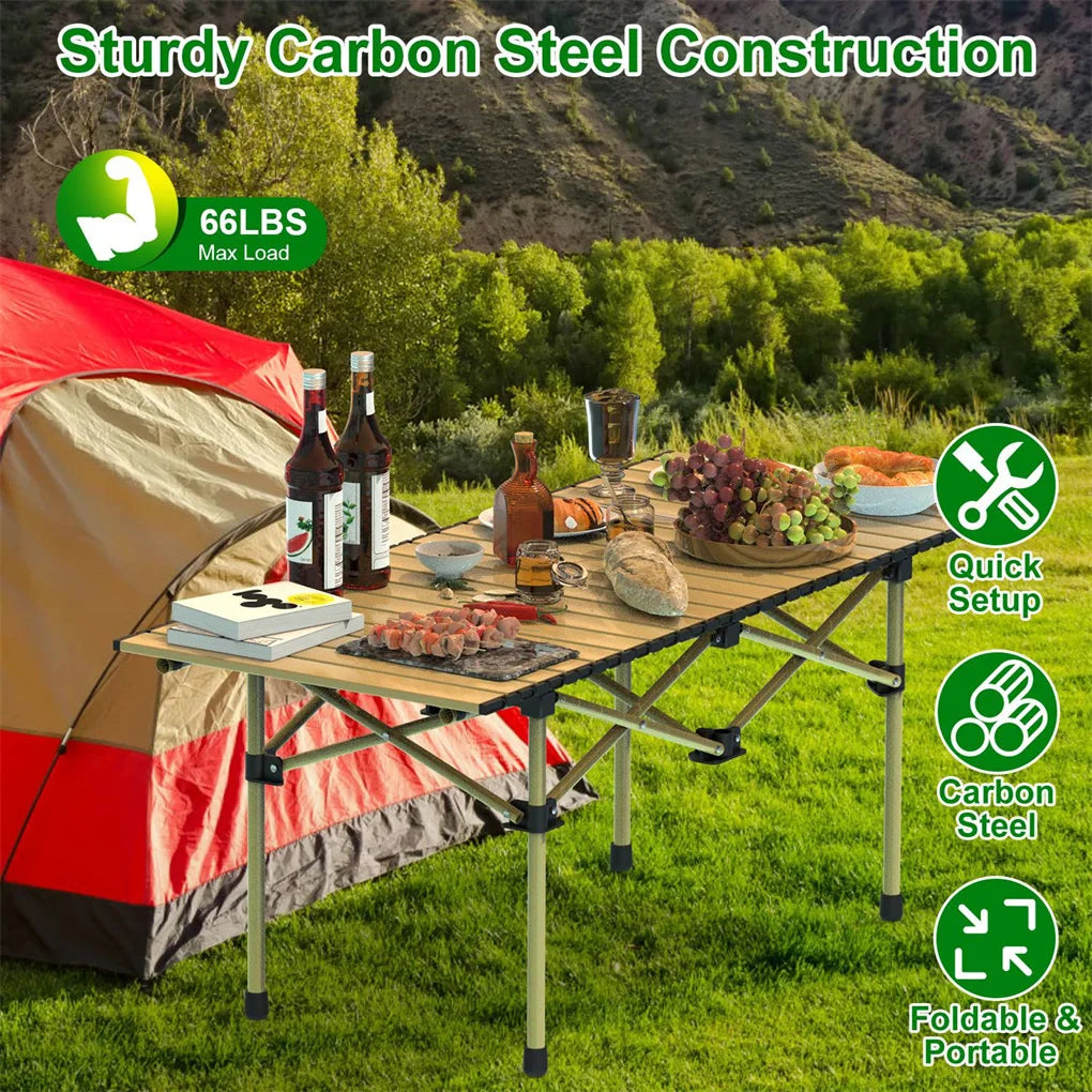 Elenxs Folding Camping Table Portable Carbon Steel Outdoor