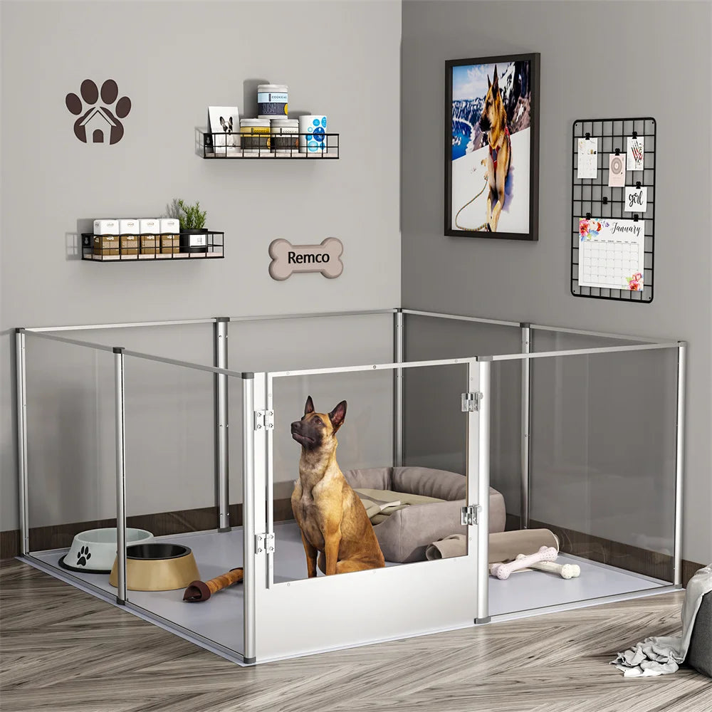 Borwar Acrylic Dog Playpen Clear Exercise Enclosure Pad