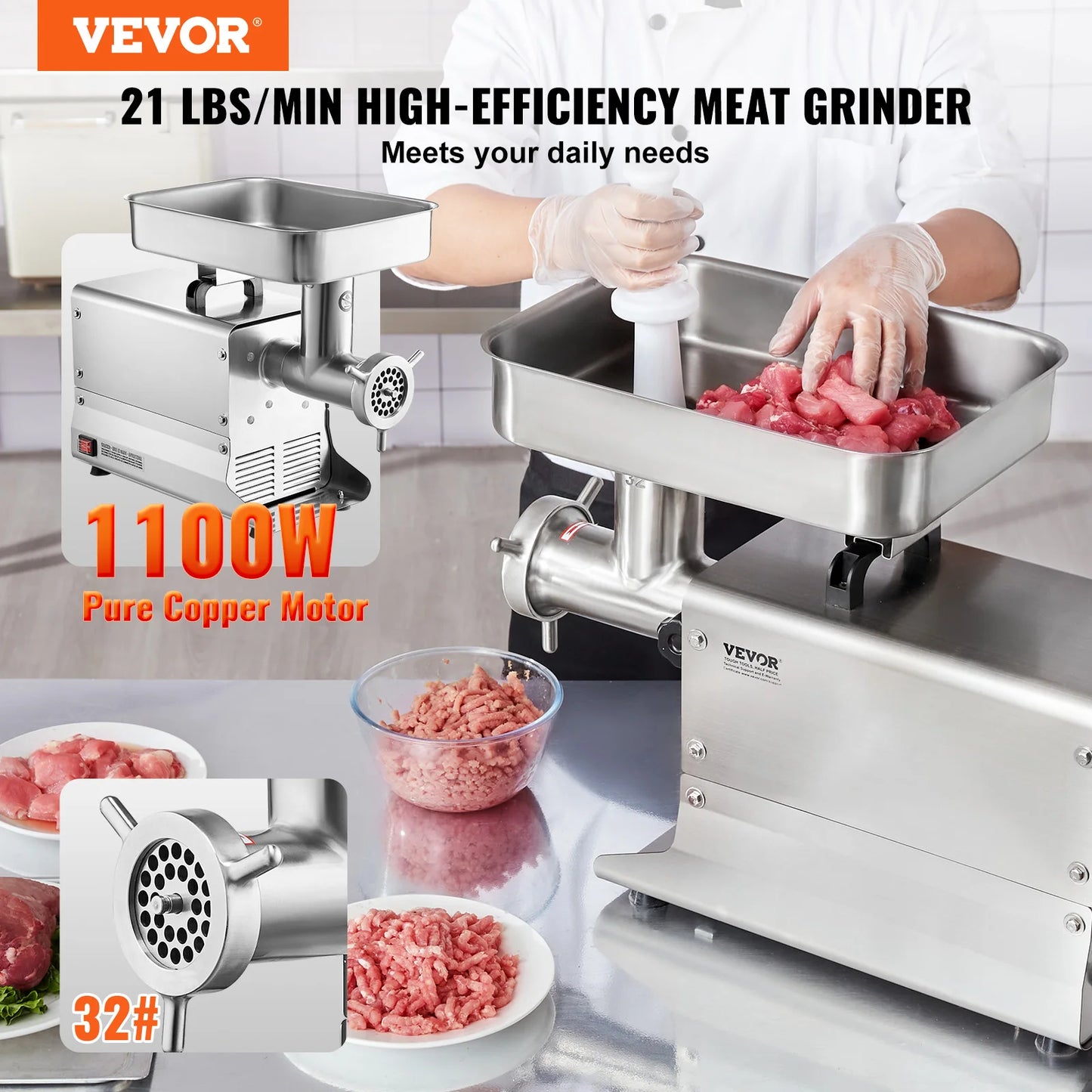 VEVOR Commercial Meat Grinder Electric 1000W for Kitchen
