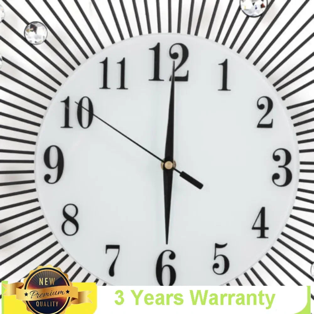 Display 3D Sunburst Metal Wall Clock Diamond Modern Decor