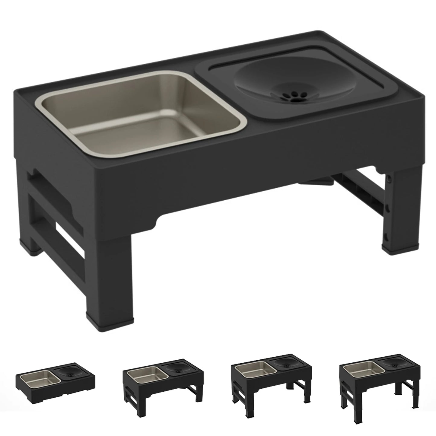 Adjustable Stainless Steel Slow Feed Dog Water Bowl Set