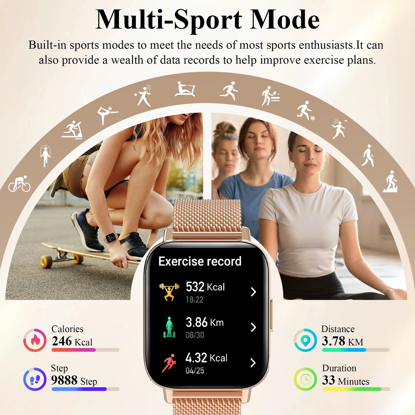 Smart Fitness Watch with Call and Message Alerts for All