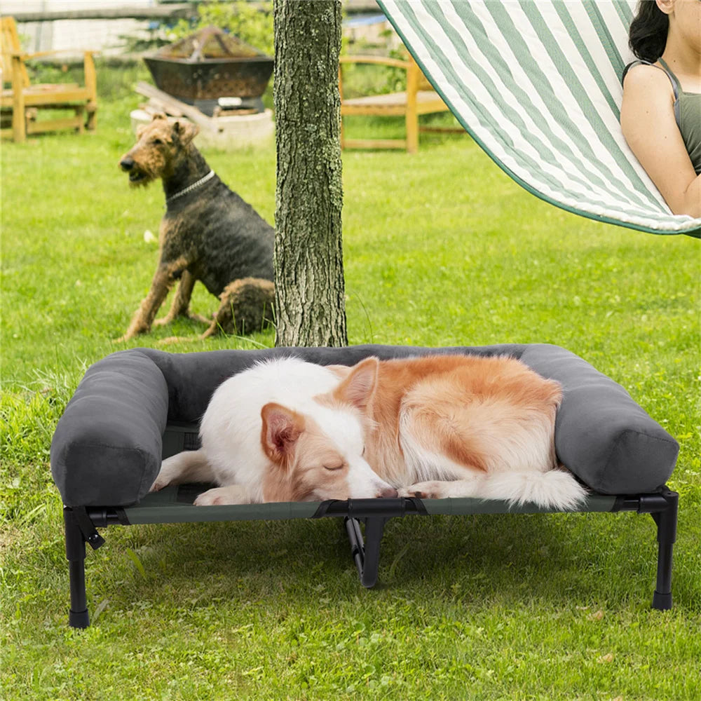 BORWARTCN Outdoor Raised Dog Bed With Cooling Mat Garden