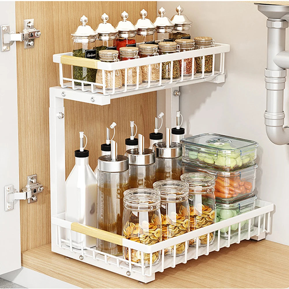 2-Tier Pull Out Cabinet Organizer For Kitchen And Bathroom