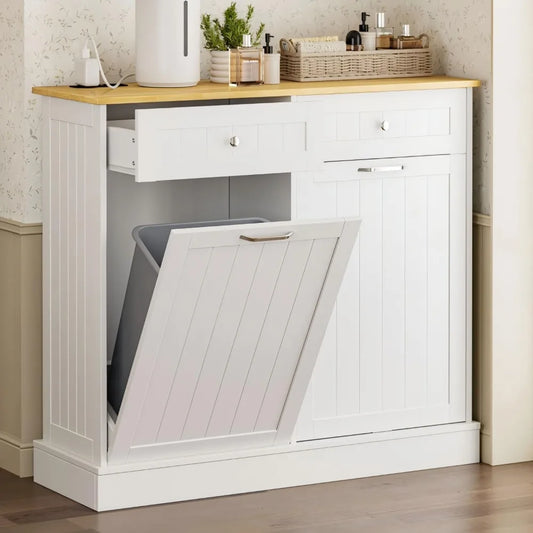 Double Tilt Out Trash Cabinet with Charging Station and Outlet