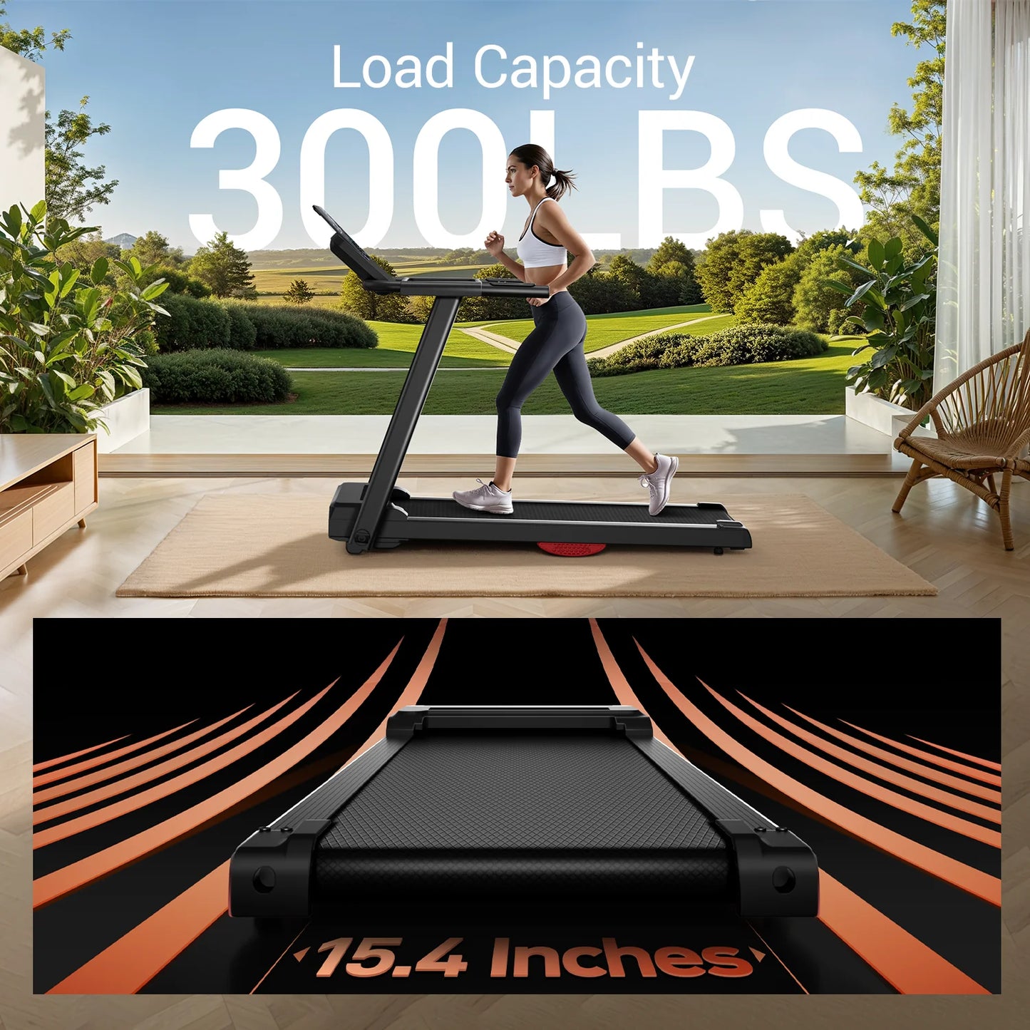 Driving Power Brushless Foldable Home Treadmill HR Monitor