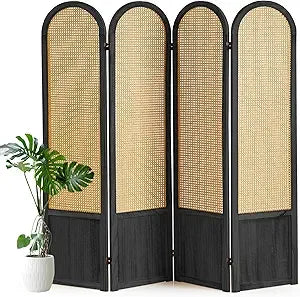 Hand-Woven Rattan Room Divider and Privacy Screen Panel