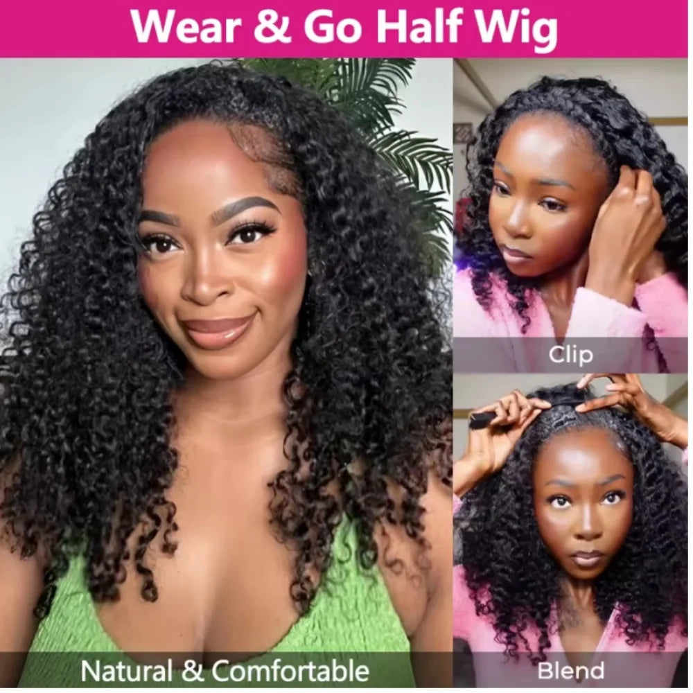 Curly Half Wig Upgrade with Drawstring Seamless Clip Ins