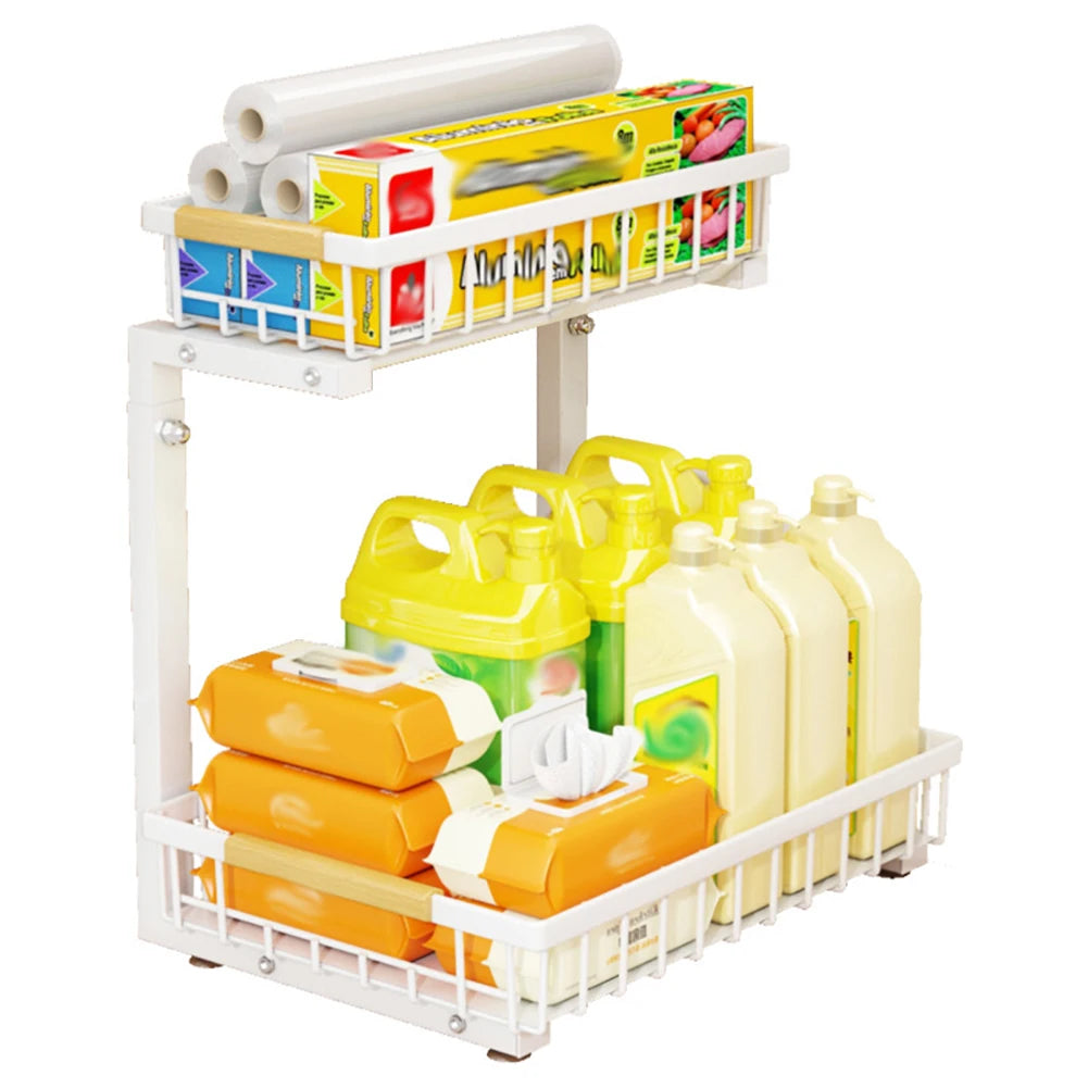 2-Tier Pull Out Cabinet Organizer For Kitchen And Bathroom