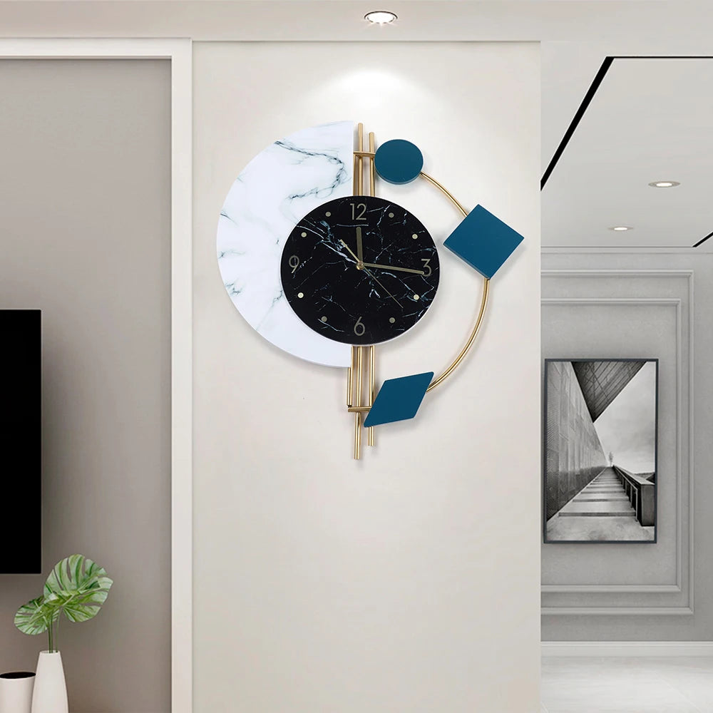 Combination Marble Semicircle Quartz Wall Clock Living Room